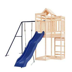 Structure de jeu extérieure en bois de pin massif avec grandes balançoires robustes, produit en bois naturel - Product Image 3