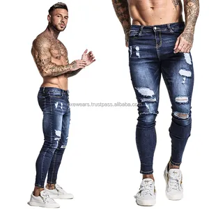 Denim người đàn ông jeans quần quần OEM/ODM Skinny ripped lỗ vừa màu xanh biểu tượng tùy chỉnh trống Mens denim jeans nhà máy