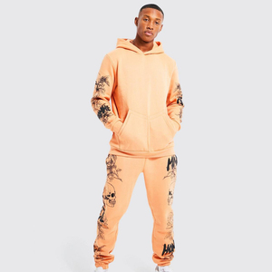 Custom Men's Printed Hoodie <b>Jogger</b> Set Sports Contrast Stitch Tracksuit Heavyweight Cotton <b>Oversized</b> Hooded Sweatsuit for Men - Product Image 1