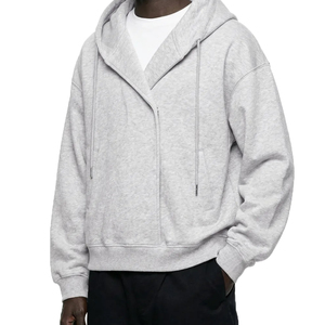 Sweat-shirts à capuche surdimensionnés pour hommes personnalisés avec fermeture éclair latérale, sweat-shirt à capuche en coton uni délavé à l'acide, streetwear vintage - Product Image 3