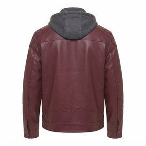 Blouson de moto en cuir PU personnalisé pour homme, col montant, capuche amovible, fermeture éclair, décontracté, imperméable, teint uni, OEM, vente en gros - Product Image 4