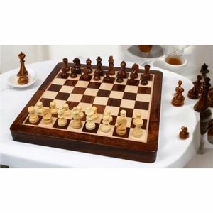 Jeu d'échecs rond en bois artisanal en gros, pliable, portable, avec tiroir de rangement magnétique, jeu de société classique en bois - Product Image 5