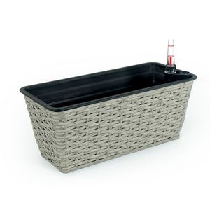 Set di 2 Vasi Intelligenti Rettangolari in Vimini Intrecciato a Mano, Grigio, Autoirriganti per Interni ed Esterni - Product Image 5