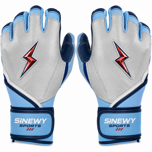 SINEWY Sports Batting Gloves Blue Leather Padded <b>Hook</b> Loop Closure Unisex Adult Training Durable Breathable - Product Image 1