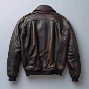เสื้อแจ็คเก็ตหนังแท้สีน้ำตาลวินเทจสำหรับผู้ชาย ระบายอากาศได้ดี เหมาะสำหรับใส่ทำงานในฤดูหนาว - Product Image 4