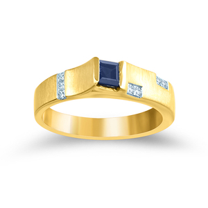 Depth of Ocean <b>Men</b> Diamond <b>Ring</b> 14K Yellow Gold <b>Men's</b> Princess Cut Blue Sapphire <b>Ring</b> with Round Lab Grown Diamond - Product Image 1
