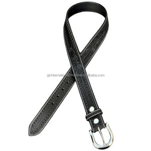 Cinturón de vaquero de cuero tallado a mano con relieve floral de estilo occidental de moda con hebilla de latón niquelado - Product Image 6