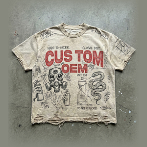 Camiseta de Hombre Estilo Urbano, Holgada, Vintage, con Estampado Digital Desgastado, 100% Algodón, OEM, Personalizada - Product Image 4