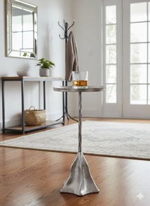 Premium Cast Aluminum Bar <b>Table</b> Slim Pedestal Design Textured Finish Durable Build <b>Space</b> <b>Saving</b> Round Top Modern Accent Piece - Product Image 4