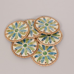 Handmade <b>drink</b> <b>coasters</b> combo rattan with mother of pearl inlaid cup <b>coaster</b> trivets <b>for</b> <b>drinks</b> - Product Image 3