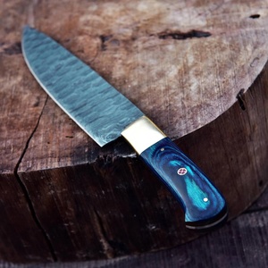 Couteau de chef artisanal en acier Damas de haute qualité, manche en Micarta, étui en cuir, couteau de survie utilitaire - Product Image 2