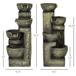 Fontana da Esterno Moderna a 4 Livelli con Ciotole in Pietra, Flusso a Cascata Regolabile e Luci LED per Patio, Giardino Zen o Villa - Product Image 3