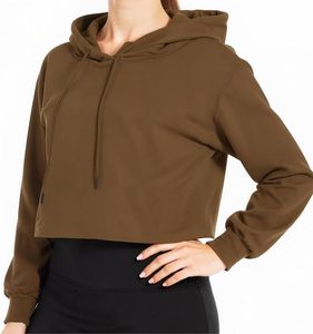 Sudadera con capucha corta con cordón, manga regular, color sólido, informal, para otoño, para mujer - Product Image 4