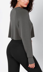 Sweat-shirt court pour femme, manches longues, style corset, hiver/été, 100% coton molletonné, couleur personnalisable, design streetwear décontracté - Product Image 6