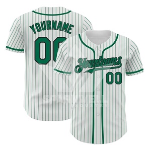 Custom Printed Green Striped Heat-Transfer Printed Baseball <b>Jersey</b> <b>Short</b> Sleeve Breathable Polyester Button Front Personalized - Product Image 1