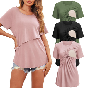 Camisetas de Lactancia para Mujer, Transpirables, Holgadas, Diseño Moderno 2026, Color Sólido, Manga Corta, Hechas de Algodón - Product Image 1