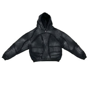 Premium Vintage Washed Utility Panel Full <b>Zip</b> Hoodie Heavyweight Cotton Oversized Streetwear <b>Jacket</b> Custom Fashion Men's Hoodies - Product Image 1