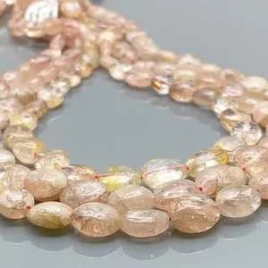 Perles de Morganite Naturelle Chauffée 8-12mm, Ovales Lisses Rose Pêche avec Éclats Dorés, Fil de 16 Pouces pour la Fabrication de Bijoux Chakralume - Product Image 2