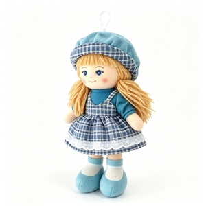 customized Mini Hanging Long Blonde Hair Rag Doll,Soft Fabric Girl Plush Ornament,Blue Plaid <b>Beret</b> Lace Dress Cloth Doll Pendant - Product Image 6