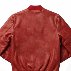 Nouvelle veste bomber en cuir d'agneau véritable rouge pour fraternité, avec fermeture éclair intégrale sur le devant et manches longues pour hommes — Commandes OEM en gros 2026 - Product Image 2