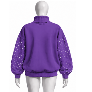เสื้อสเวตเชิ้ตคอเต่าโอเวอร์ไซส์สีม่วงสำหรับผู้หญิง แขนเสื้อประดับมุก ทรงหลวม สไตล์ลำลอง สตรีทแวร์ แขนยาว แฟชั่นฤดูหนาว - Product Image 2