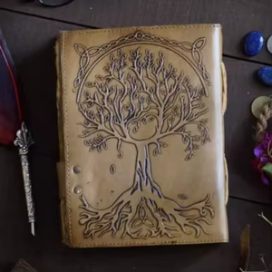 Diario de Cuero Genuino Vintage, Grimoire de las Siete Piedras con Diseño de Árbol de la Vida, con Borde Irregular, para Brujas y Hechizos Místicos - Product Image 3