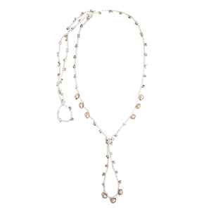 Collier en macramé rustique minimaliste fait main, breloques clochettes en bronze plaqué rhodium, chaîne de perles, bijou statement, cadeau unique pour femme - Product Image 1