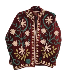 Embroidered Velvet Bomber Jacket 100% Cotton Reversible & Eco-Friendly <b>Quilted</b> Windproof Breathable - Product Image 1