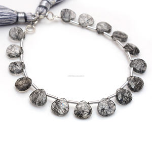 Cuentas de rutilo negro Natural Premium, hilo de piedras preciosas en forma de corazón facetado de 6 pulgadas, alta calidad, 8x8 MM para la fabricación de joyas - Product Image 3