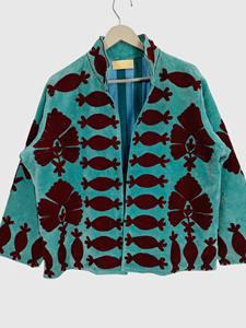 Veste en velours à col mandarin avec motif floral brodé à la main, manches chauve-souris, style adulte, pour l'automne - Product Image 5