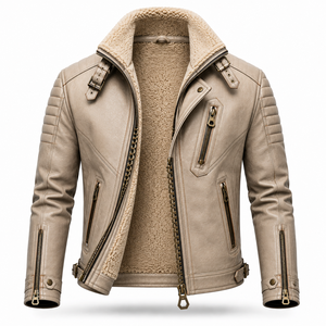 Chaqueta de Cuero de Lujo Unisex, Forrada de Algodón para Invierno, con Cierre, Estilo Motociclista, Casual, de Lona Recubierta, Personalizada, al por Mayor - Product Image 1