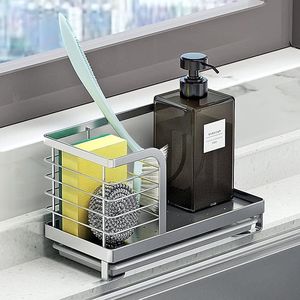Support de comptoir en acier inoxydable pour savon à vaisselle avec brosse éponge, organisateur de rangement pour évier de cuisine - Product Image 1