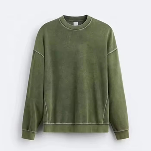 เสื้อสเวตเชิ้ตผู้ชายทรงโอเวอร์ไซส์ ปักลาย ผ้าฝ้ายฟลีซ 100% ซักแบบสโตนวอช สำหรับใส่ลำลองในฤดูหนาว ปี 2026 มีกระเป๋าและไหล่ตก - Product Image 1