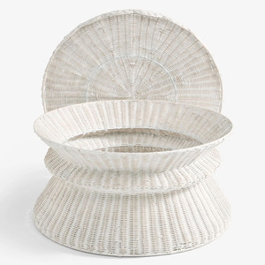 Table d'appoint ronde en rotin blanc, tabouret d'appoint exquis en osier, meuble côtier, table de bout sur piétement pour salon et décoration intérieure - Product Image 2