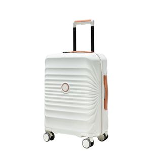28\" Creamy <b>White</b> Carry-On Luggage Lightweight Expandable Artificial Leather <b>Suitcase</b> TSA Lock USB Port Top Handle Spinner - Product Image 1