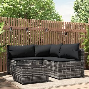 Ensemble de salon de jardin en polyrotin gris avec pieds réglables, taille moyenne - Product Image 1