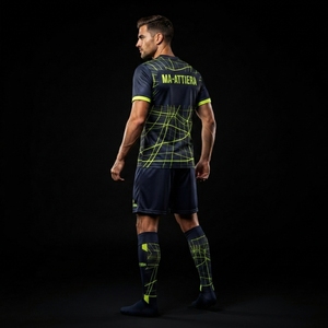 Custom <b>Navy</b> Neon Green Soccer Jersey Shorts <b>Socks</b> Set Football Teamwear Sports Uniform Wholesale OEM Manufacturer Supplier - Product Image 4