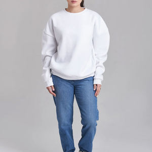 Sweat-shirt blanc surdimensionné pour femme, col rond, épaules tombantes, manches longues, en coton tricoté uni, pull décontracté d'automne - Product Image 2