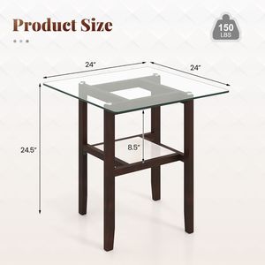 24-Inch 2-Tier <b>Square</b> Glass Coffee Table with Storage <b>Shelf</b> As a Center Table - Product Image 5