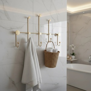 Wall Mounted Brass Hook Rack 8 Hooks Minimalist Design Multifunctional Space Saving <b>Towel</b> Storage <b>for</b> <b>Bathroom</b> - Product Image 3