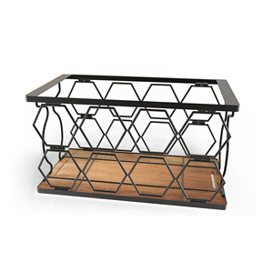 Modern Geometric Metal Wine <b>Rack</b> With Wooden Top For <b>Bottle</b> <b>Storage</b> And Glass Modern geometric wine <b>rack</b> Metal wine <b>bottle</b> hold - Product Image 6