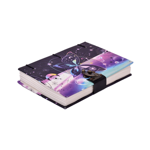 สมุดโน้ตธีมอวกาศแฟนตาซี A5 พร้อมตัวล็อคโลหะ ปกผีเสื้อหลากสี |   สมุดบันทึกสร้างสรรค์แบบเขียนสองหน้า 200 หน้า - Product Image 3
