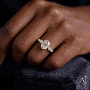 Anillo de Compromiso de Moissanita con Corte Ovalado, Oro Amarillo de 14K, Chapado en Oro, con Engaste de Garras, para Mujer - Product Image 5