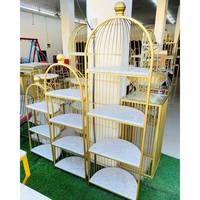 Ensemble de supports à gâteaux en forme de cage à oiseaux dorée, 3 étages, métal plaqué or et marbre blanc, présentoir à desserts réutilisable pour la décoration de la maison et des hôtels