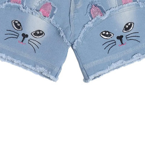LAMA INDUSTRIES Mid Waist for Wash Denim Skinny Fit Button Fly Modern Casual Women's Shorts with <b>Cat</b> <b>Embroidery</b> - Product Image 4
