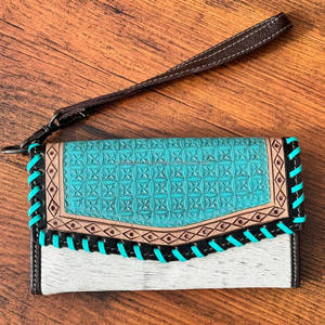 Bolso tallado de Mano a Mano, hermoso diseño, billetera de piel de vaca de Color turquesa, usos múltiples, nuevo diseño de embrague para uso de mujeres - Product Image 2