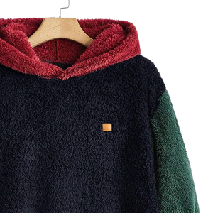 Mens <b>Sherpa</b> Fleece <b>Lined</b> Front Hoodie Color Block Pullover Soft Plush Warm Winter Casual Full Sleeve Cozy Heavyweight Outdoor - Product Image 3