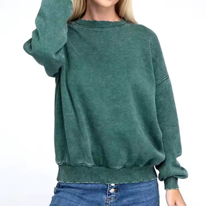Sweat-shirt vintage pour femme, col rond, coupe ample, manches longues, style streetwear décontracté, haut basique - Product Image 1