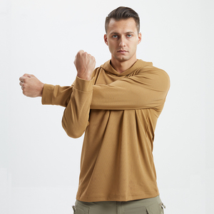 Men's Hooded Long Sleeve <b>T</b>-<b>Shirt</b> Solid Olive Green Moisture Wicking Relaxed Fit All Seasons Pullover Top - Product Image 4