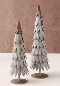 Metal Christmas <b>Tree</b> Decorations Set of 3 With Red <b>Star</b> Tops Wooden Base Traditional Style Handicraft - Product Image 2
